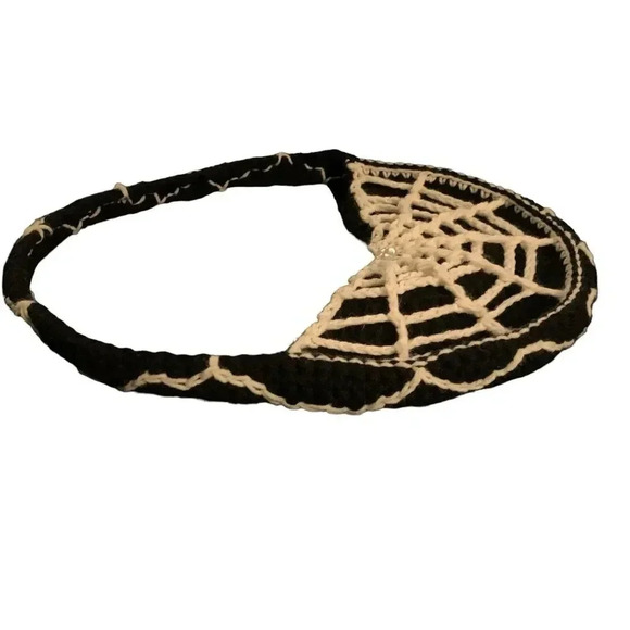 Crochet Spiderweb Halloween Handbag Purse Black White Shoulder Strap Spooky Goth - Picture 4 of 6
